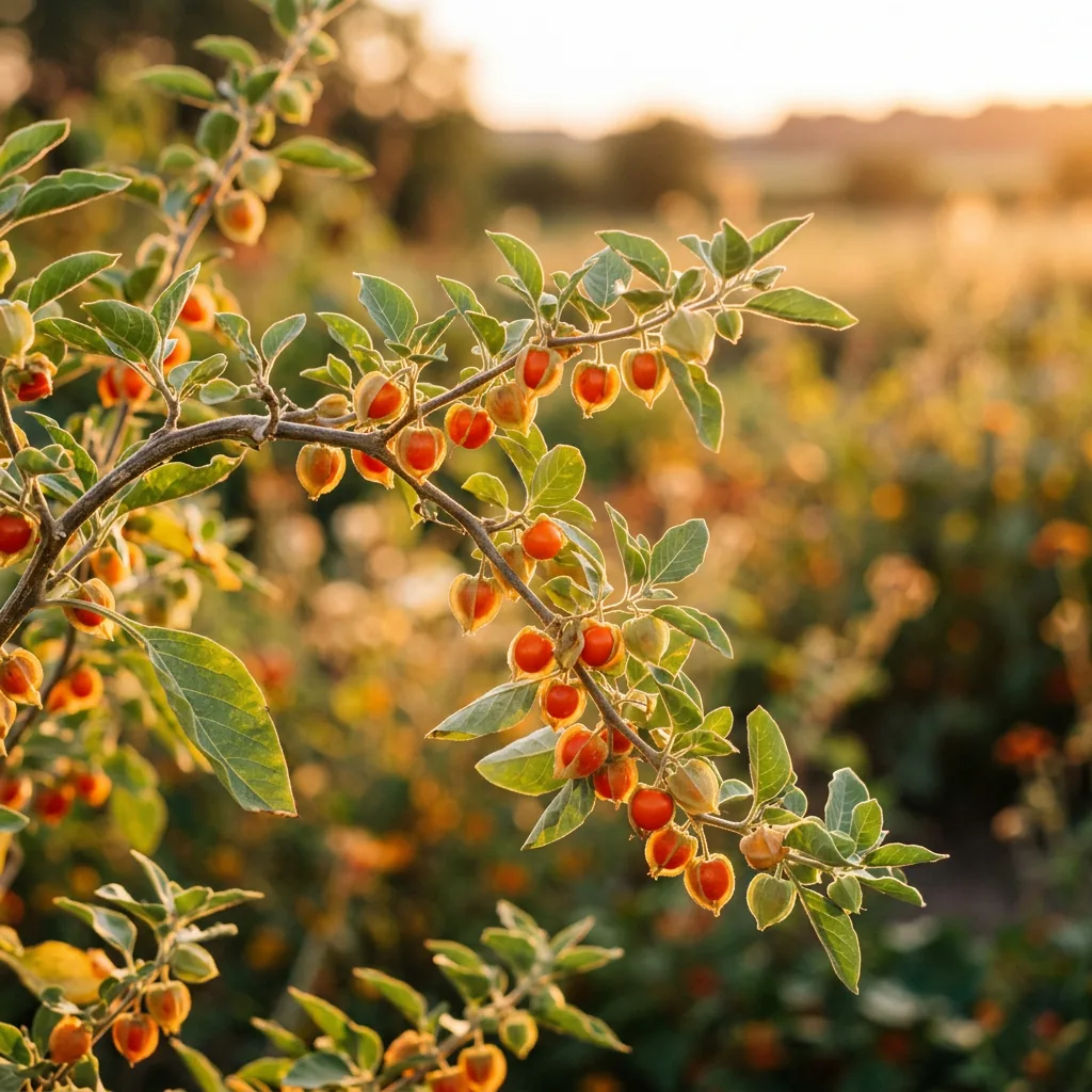 Ashwagandha plant with red berries