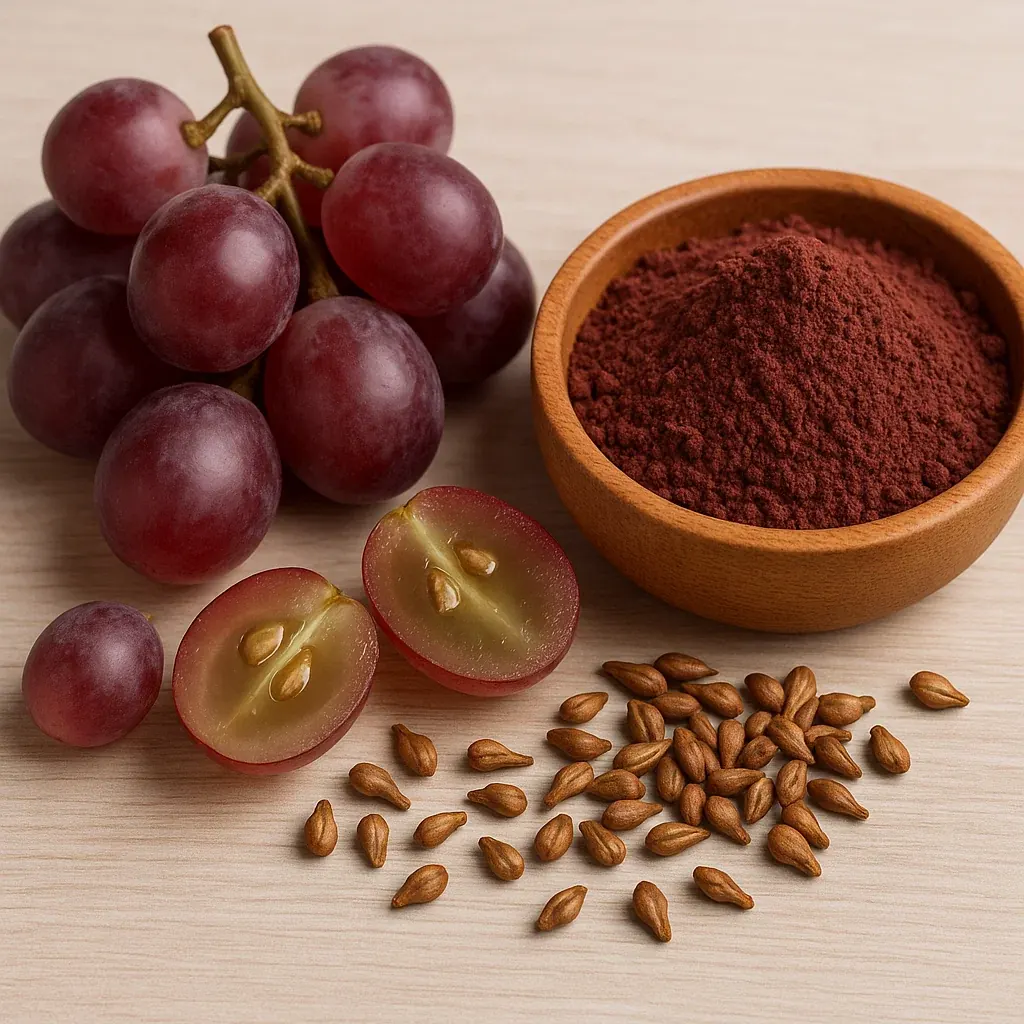 Red grapes, grape seeds and grape seed powder