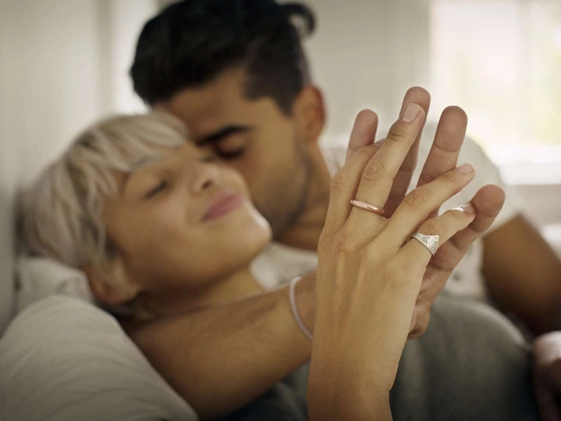 Couple sharing a tender, close moment at home