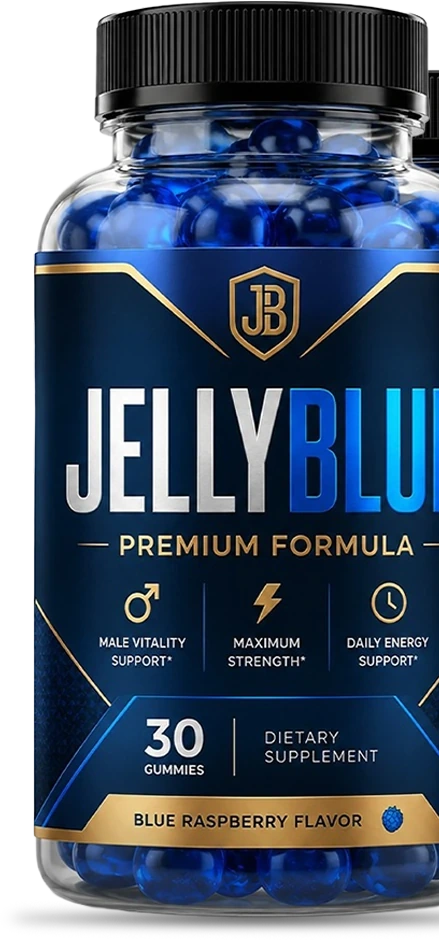 JellyBlue bottle of 30 blue-raspberry vitality gummies
