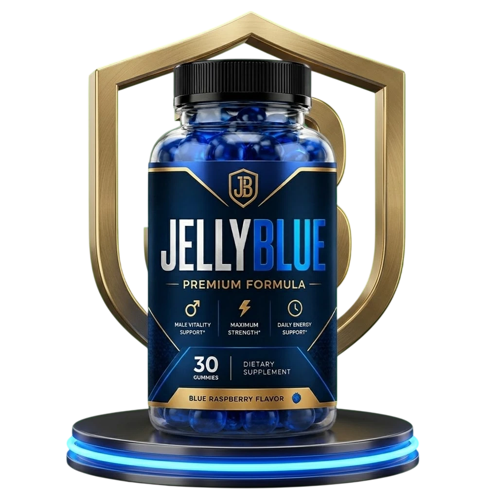 JellyBlue male vitality gummies bottle, 30 gummies, blue raspberry flavor